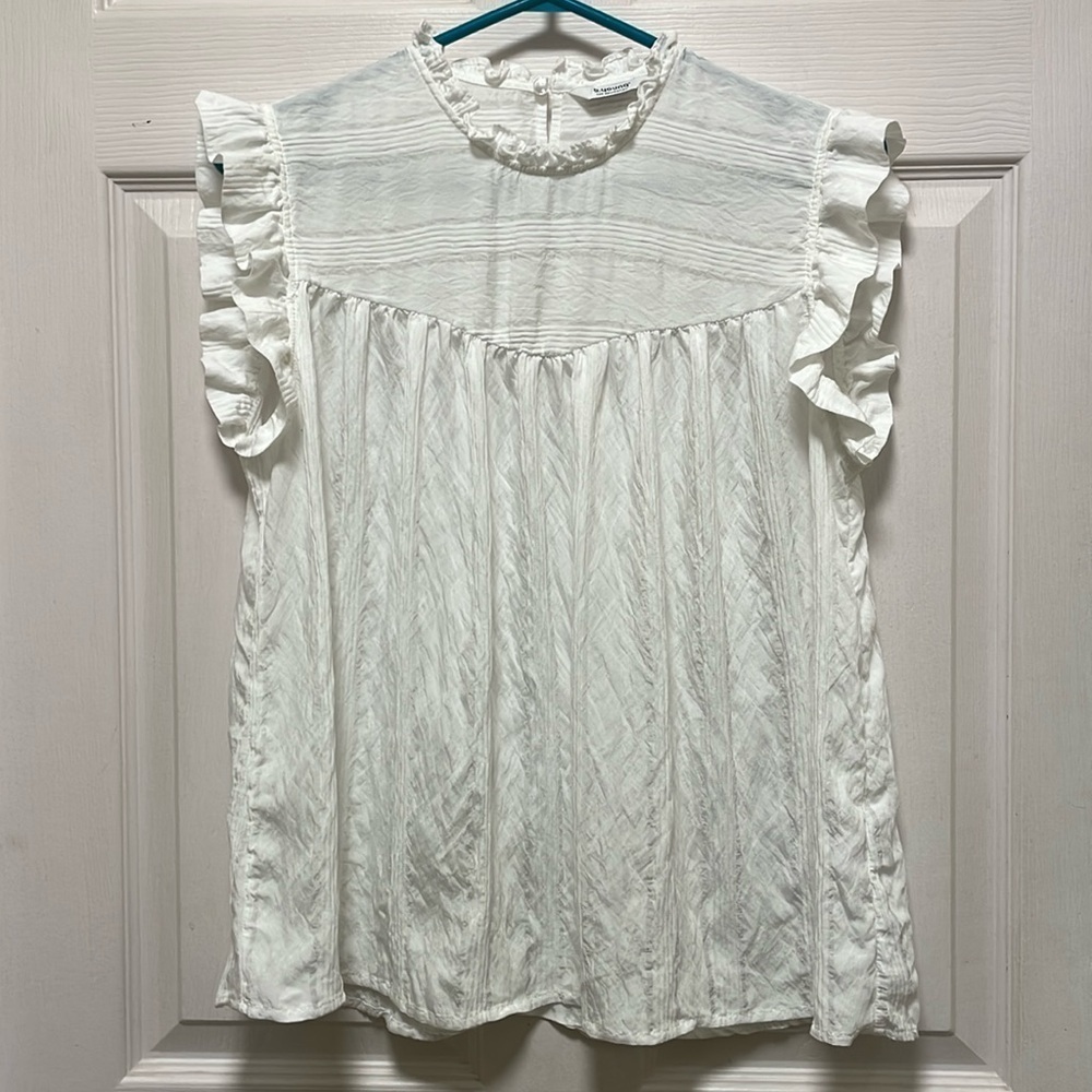 b.Young | Byimmy Top | White | Ruffled | Sleeveless | Smock Blouse | Size 10